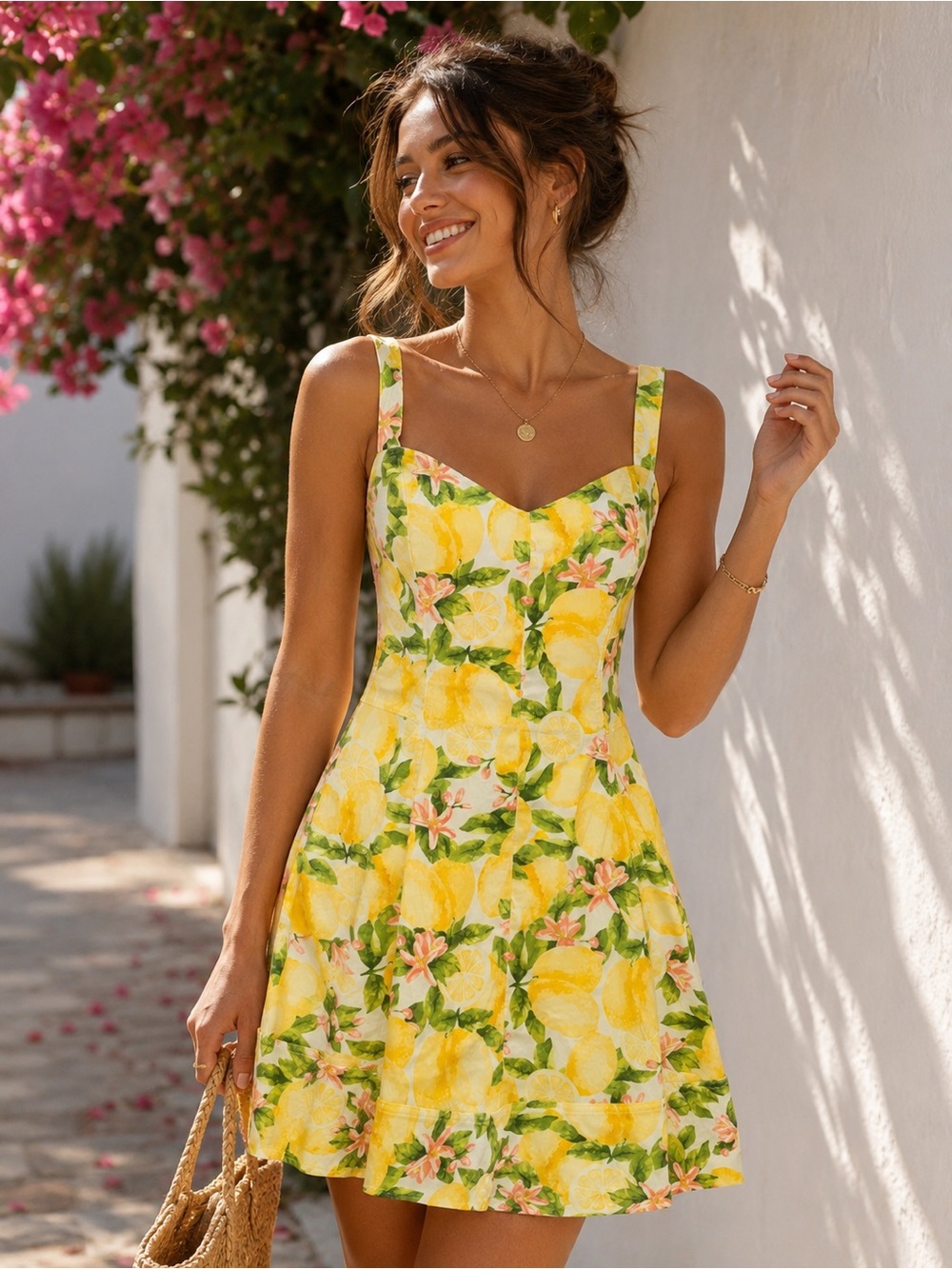 ‼️NWT‼️ Avec Les Filles Yellow Lemon-Print Mini Dress